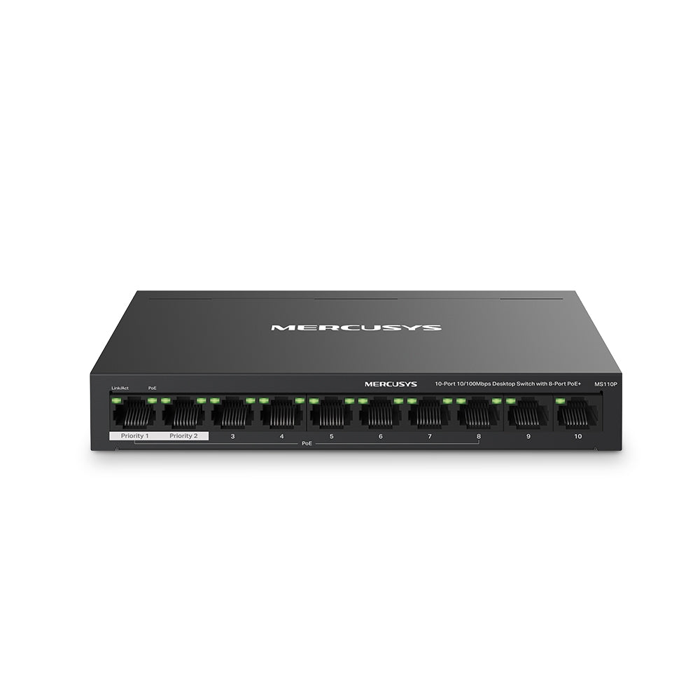 Mercusys MS110P 10-Port 10/100Mbps Desktop Switch with 8-Port PoE+ Mercusys MS110P 10-Port 10/100Mbps Desktop Switch with 8-Port PoE+